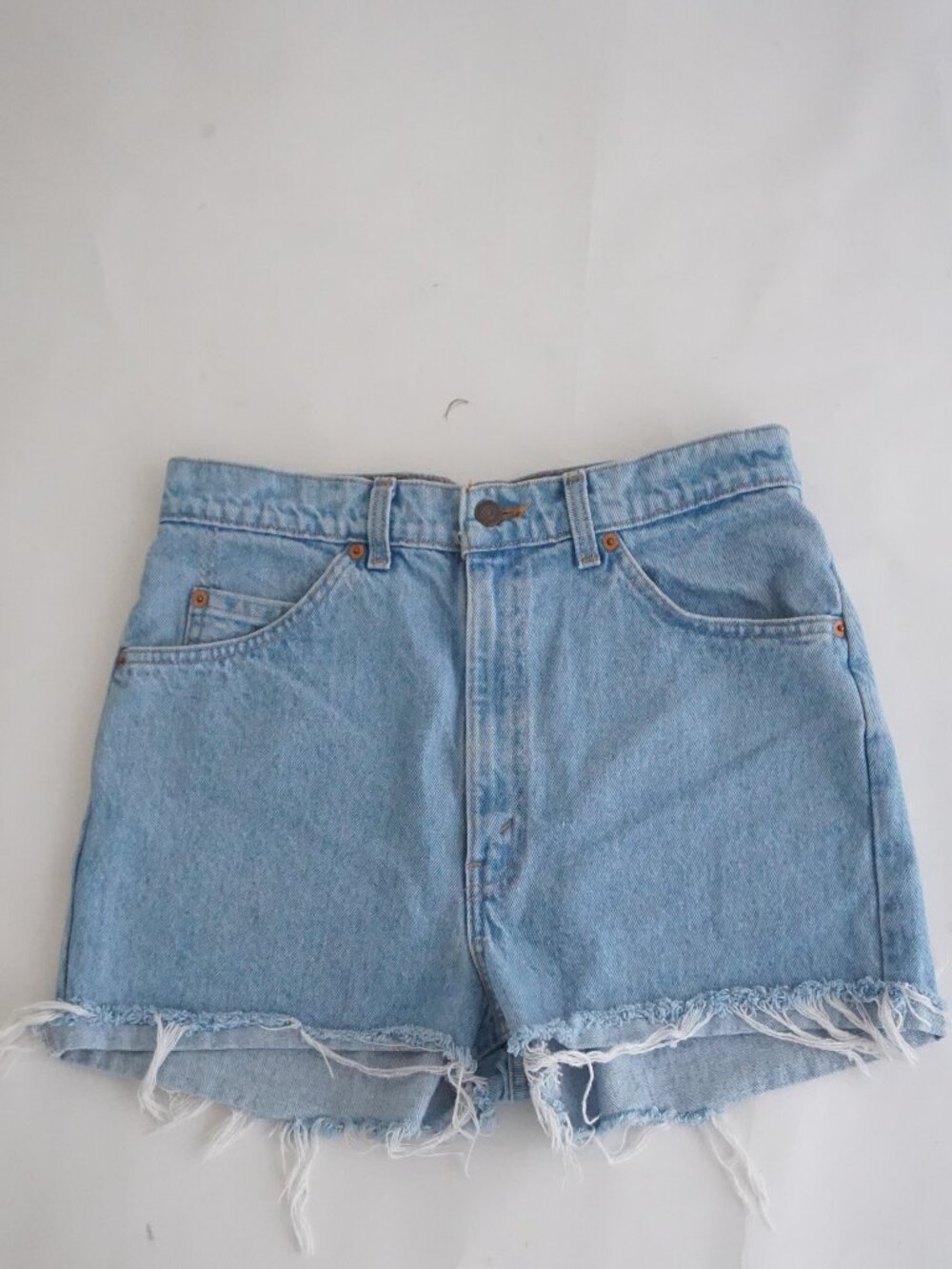 Vintage Levi's Light Blue Frayed Raw Hem High Rise Orange Tab Cutoff Shorts 34